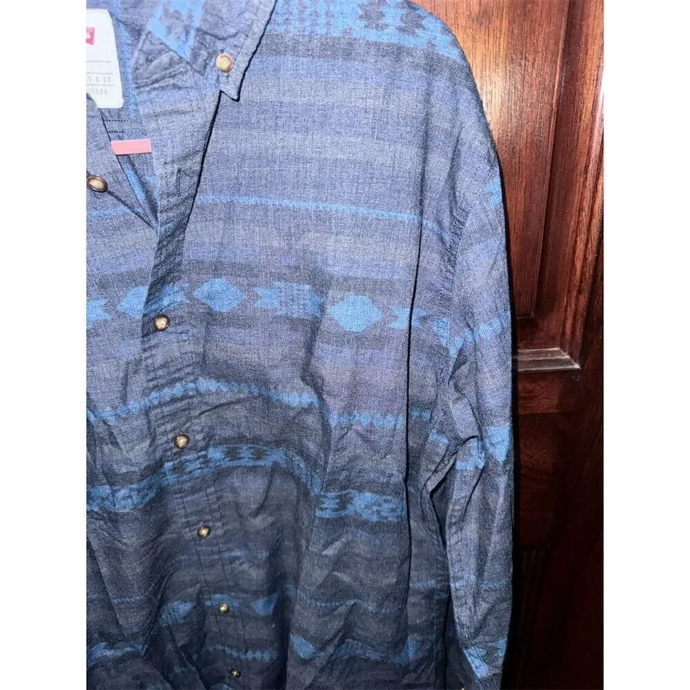 Levi's Men's L‎ Blue Geometric Pattern Long Sleeve Button-Down Casual Shirt